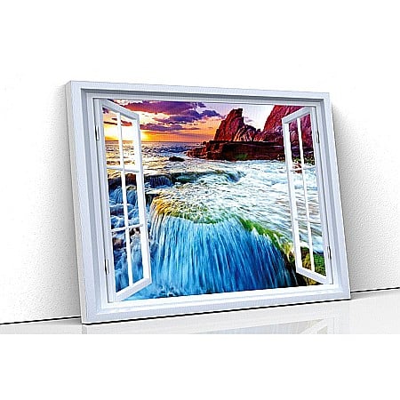 Tablou canvas fereastra - Tablou canvas fereastra apus mare