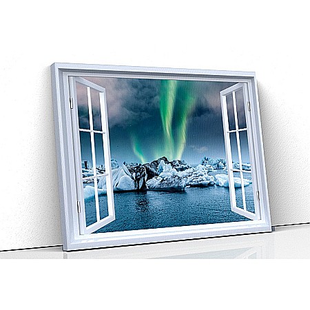 Tablou canvas fereastra - Tablou canvas fereastra aurora boreala