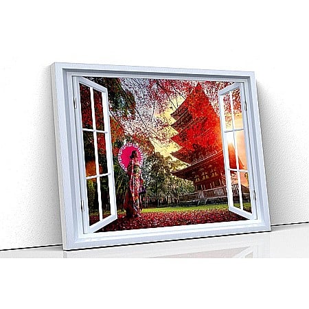 Tablou canvas fereastra - Tablou canvas fereastra autumn temple