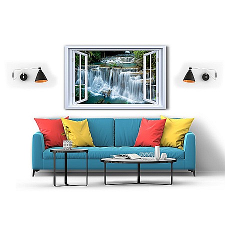 Tablou canvas fereastra cascada jungla tropicala [1]