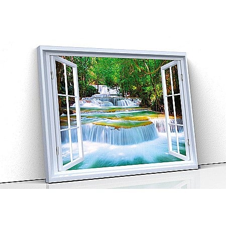 Tablou canvas fereastra - Tablou canvas fereastra cascada padure