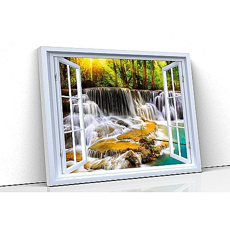 Tablou canvas fereastra - Tablou canvas fereastra cascada padure tropicala