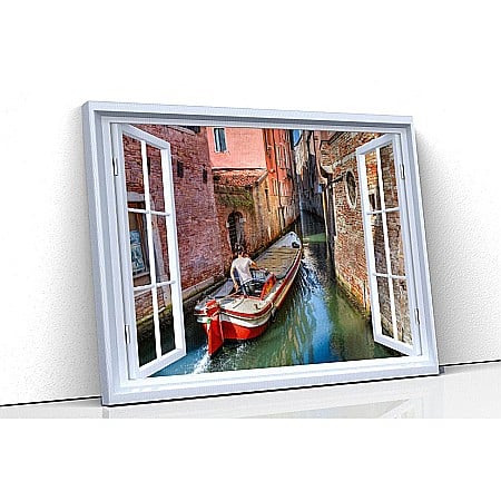 Tablou canvas fereastra - Tablou canvas fereastra gondola canal Venetia