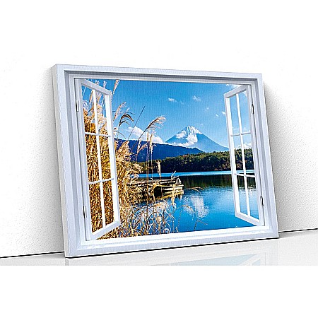 Tablou canvas fereastra - Tablou canvas fereastra lac la muntele Fuji
