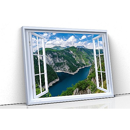 Tablou canvas fereastra - Tablou canvas fereastra lac montan