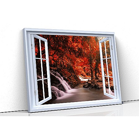 Tablou canvas fereastra - Tablou canvas fereastra padure toamna