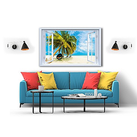 Tablou canvas fereastra palmier caraibe [1]