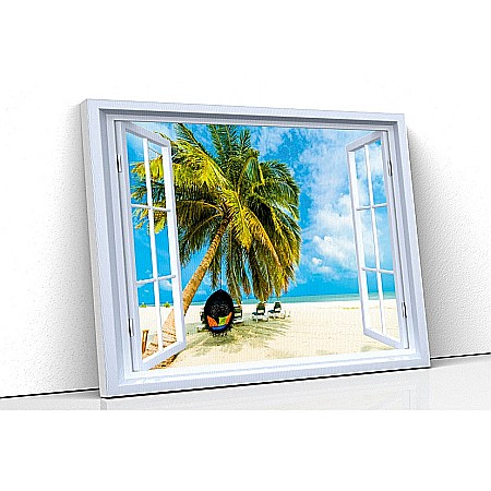 Tablou canvas fereastra - Tablou canvas fereastra palmier caraibe