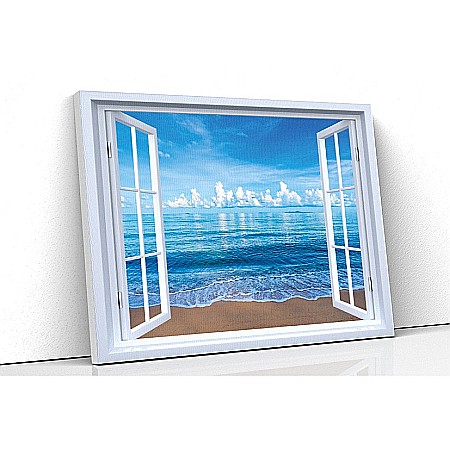 Tablou canvas fereastra - Tablou canvas fereastra plaja la ocean