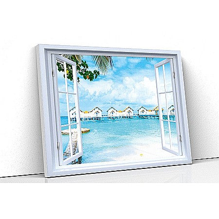 Tablou canvas fereastra - Tablou canvas fereastra resort tropic Maldive