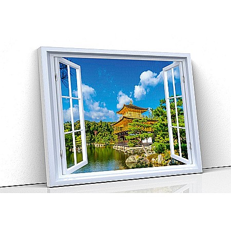 Tablou canvas fereastra - Tablou canvas fereastra templu Kinkakuji