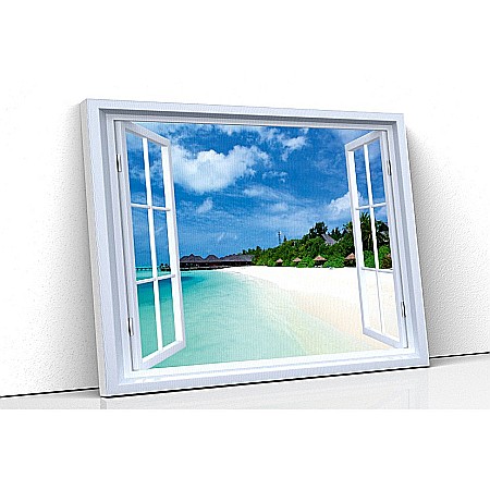 Tablou canvas fereastra - Tablou canvas fereastra vedere plaja Maldive