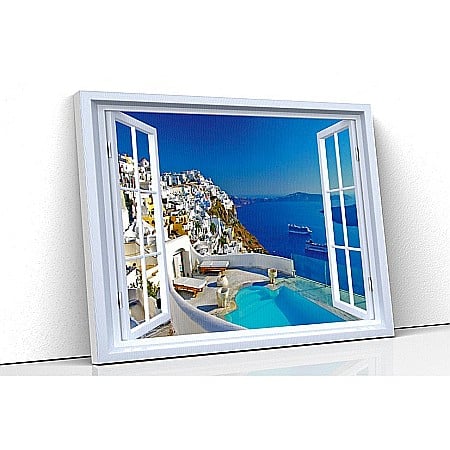 Tablou canvas fereastra - Tablou canvas fereastra vedere resort Santorini