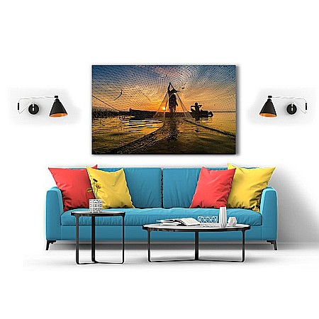 Tablou canvas fisher man nets sunset [1]