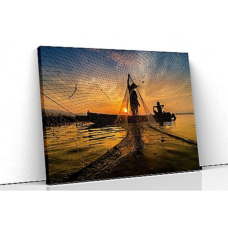 Tablouri canvas peisaje - Tablou canvas fisher man nets sunset