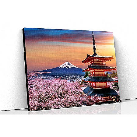 Tablouri canvas asia - Tablou canvas muntele fuji templu ciresi infloriti