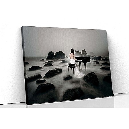 Tablouri canvas abstract - Tablou canvas pianista in negura - fantezie