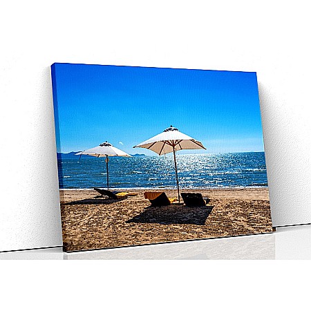 Tablouri canvas peisaje - Tablou canvas plaja sezlong cu umbrela
