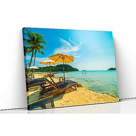 Tablouri canvas peisaje - Tablou canvas plaja tropicala umbrelute relax