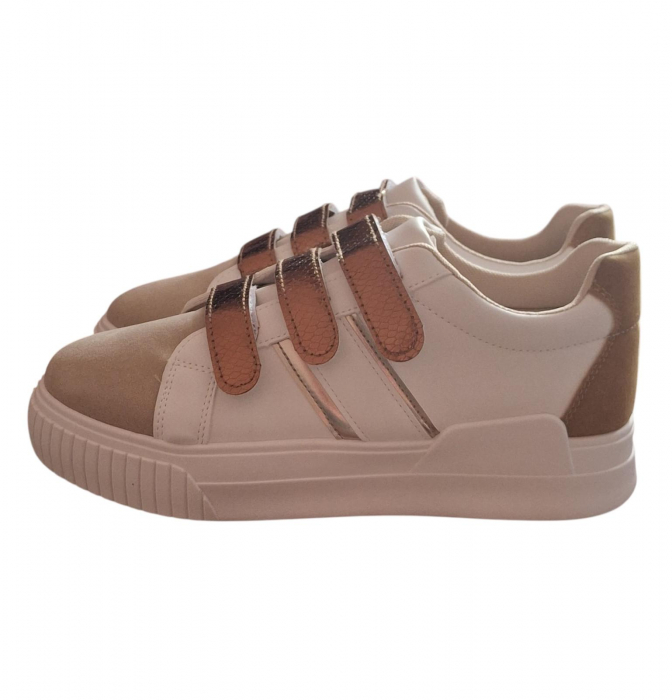 Pantofi sport dama albi cu bej inchis din piele ecologica Oakley, marimea 40 [1]