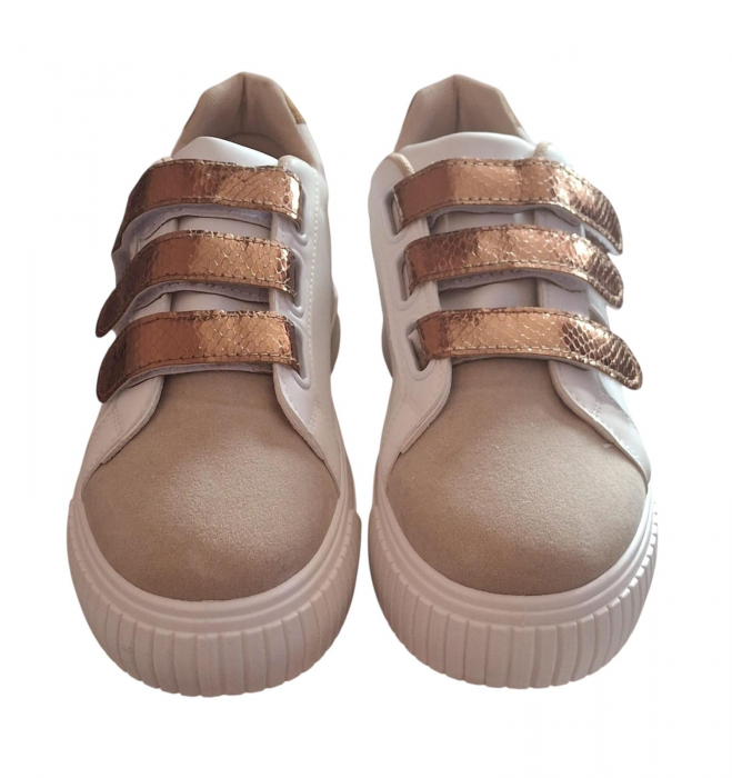 Pantofi sport dama albi cu bej inchis din piele ecologica Oakley, marimea 40 [3]