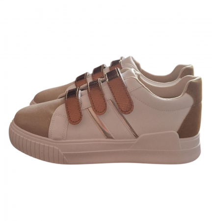 Adidasi dama - Pantofi sport dama albi cu bej inchis din piele ecologica Oakley, marimea 40