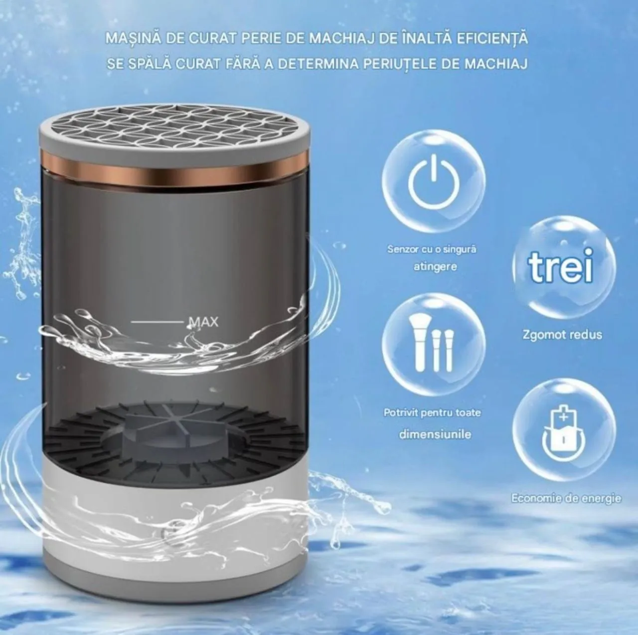 Aparat electric automatic pentru curățarea pensulelor de machiaj cu suport din silicon și alimentare USB [3]