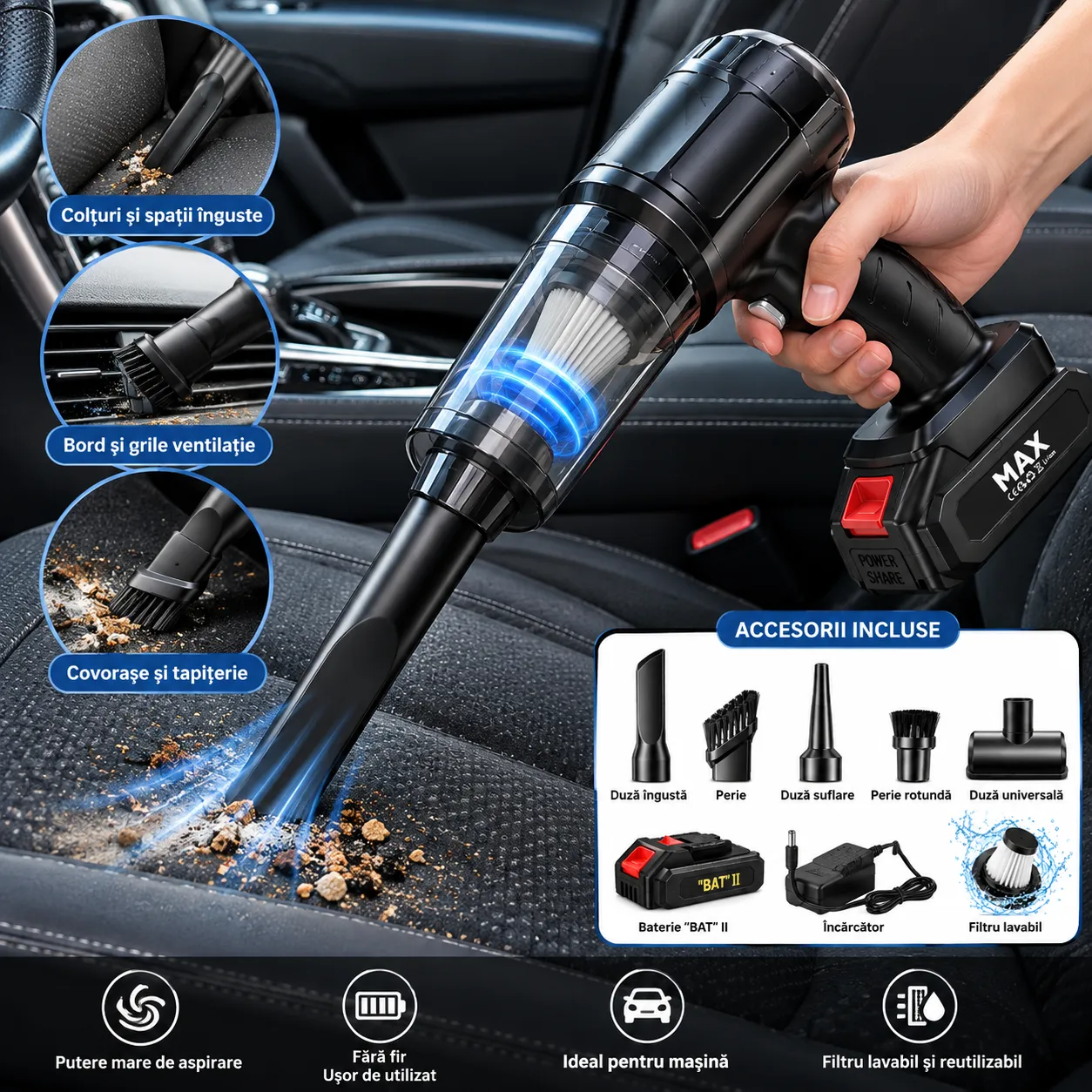 Aspirator auto fără fir 6 în 1 Bibica Edition multifuncțional cu funcție de suflantă de aer și pompă de vidat [2]