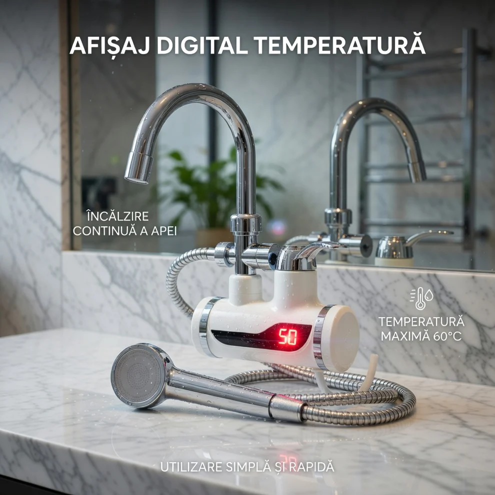 Robinet electric instant cu montare pe perete, pară de duș inclusă și afișaj digital al temperaturii [3]