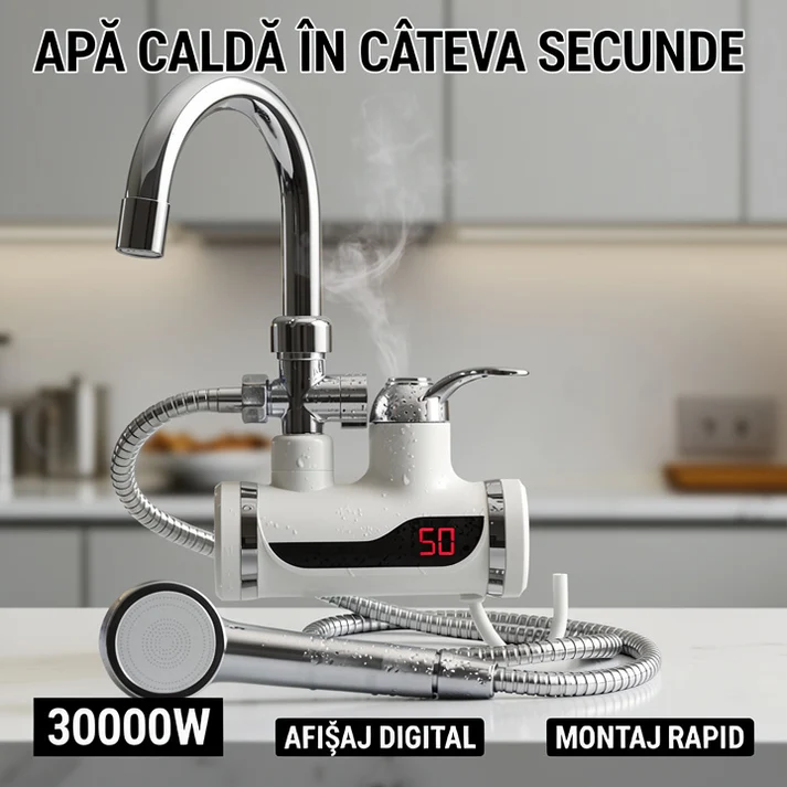 Robinet electric instant cu montare pe perete, pară de duș inclusă și afișaj digital al temperaturii [5]