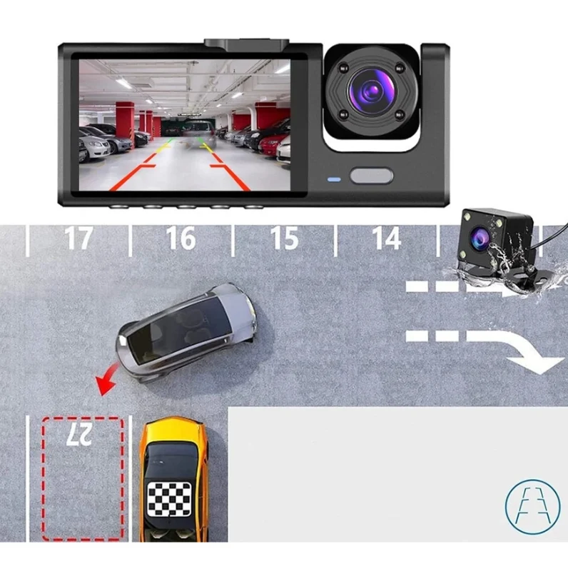 Cameră auto triplă cu înregistrare simultană față spate interior și monitorizare parcare [2]