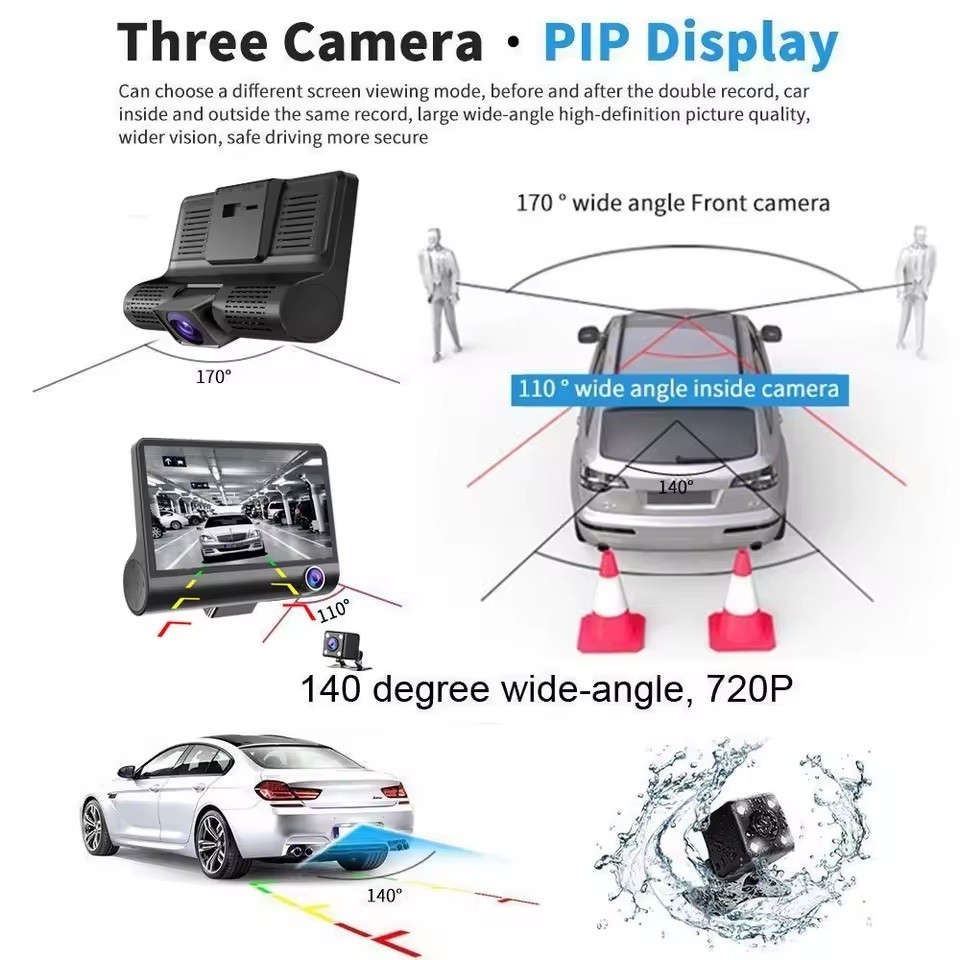 Cameră auto triplă Bibica Edition cu ecran de 4 inch și trei camere de înregistrare simultană față interior și spate [4]