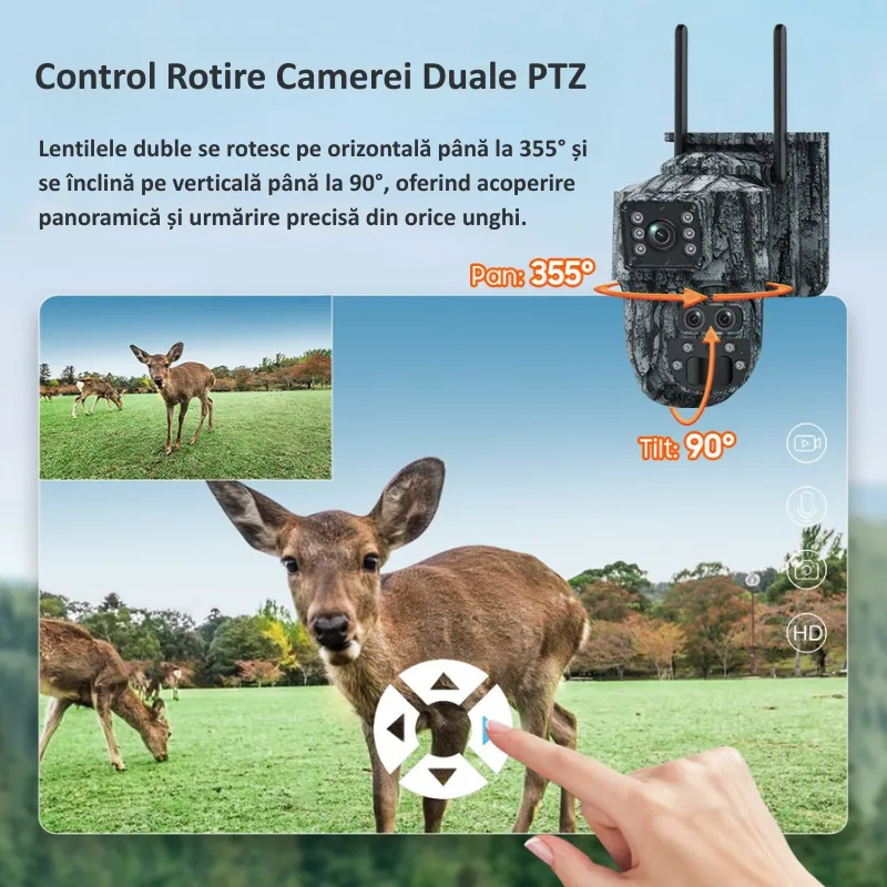 Cameră de supraveghere vânătoare 4G Hunting Pro Dual-Lens Zoom cu panou solar de 5W, din gama Bibica [5]