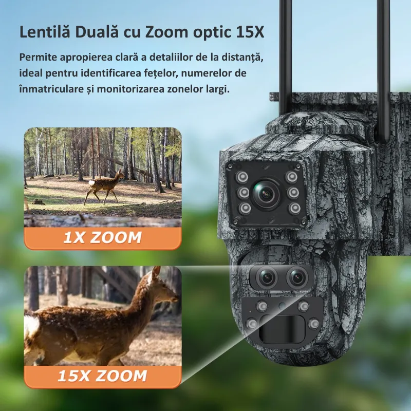 Cameră de supraveghere vânătoare 4G Hunting Pro Dual-Lens Zoom cu panou solar de 5W, din gama Bibica [4]