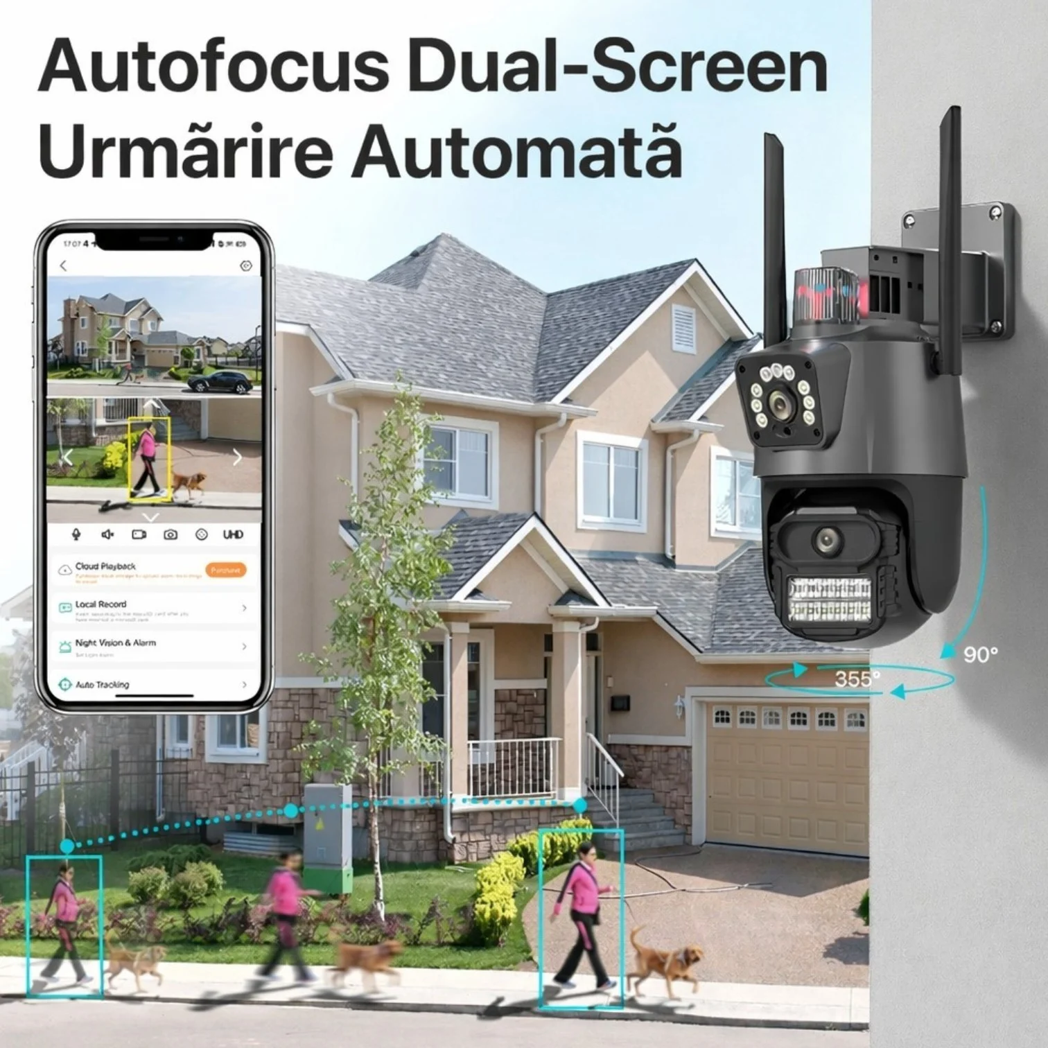 Cameră de supraveghere inteligentă Wi-Fi Dual Lens cu două lentile reale integrate și rotire panoramică 360 de grade din gama Bibica Edition [4]