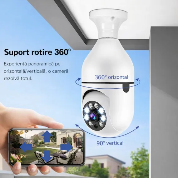 Cameră supraveghere Wi-Fi panoramică tip bec E27 [4]