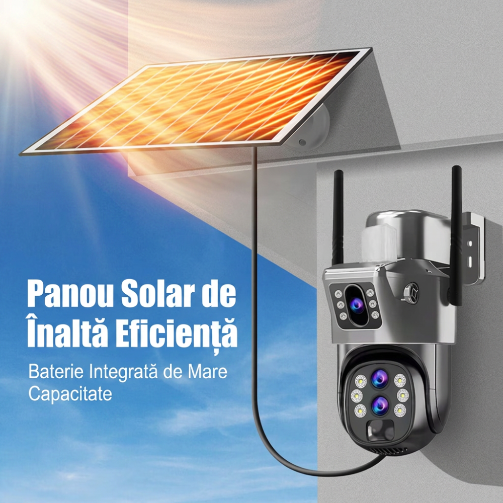Cameră Supraveghere Exterioară Wi-Fi Solară 12MP, Zoom Optic 10X, Detecție Facială, Auto Tracking PTZ 355°, Vedere Nocturnă Color, Protecție IP66 [3]