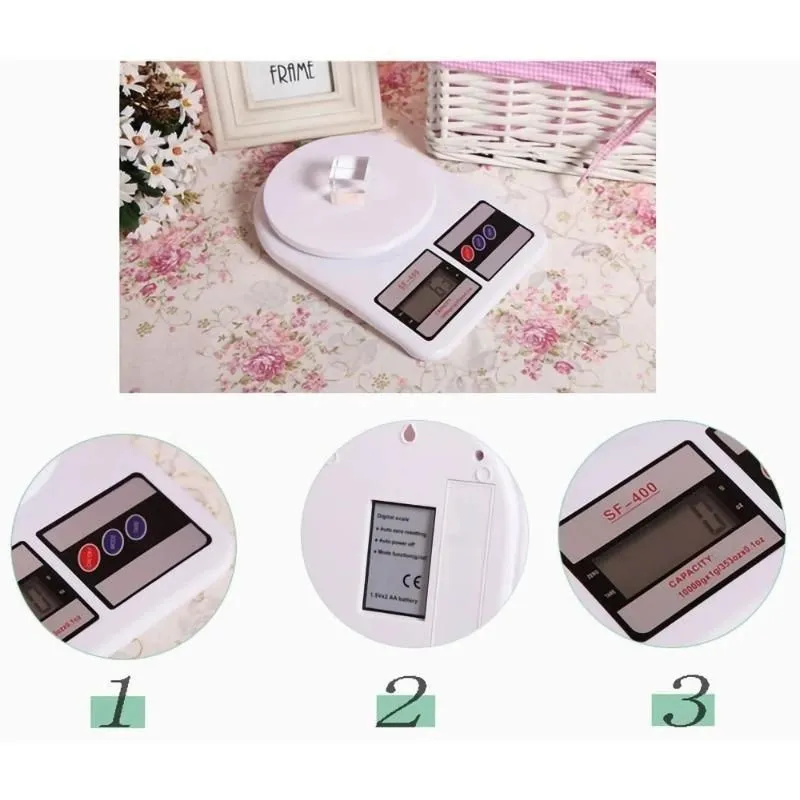 Cântar electronic de bucătărie digital de culoare albă, cu ecran LCD activ și funcție TARE [2]