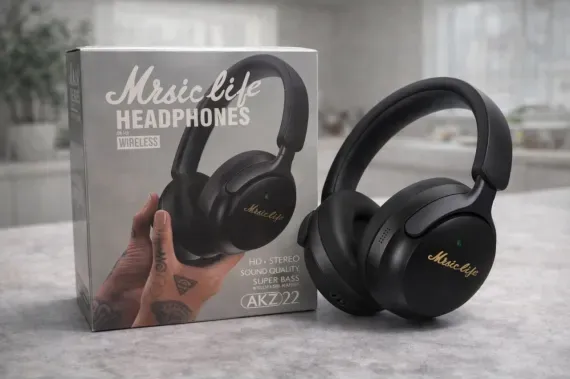 Căști wireless over-ear Bluetooth Bibica Edition model AKZ22 negre cu perne moi și sunet stereo HD [2]