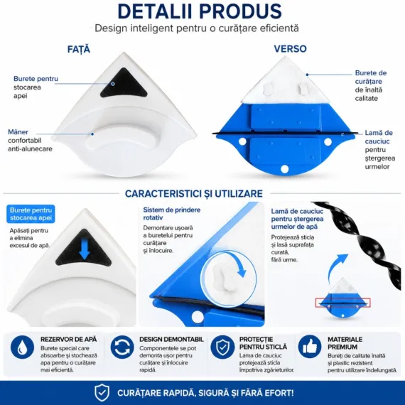 Curățător magnetic pentru geamuri cu două fețe Bibica Edition de 16 cm, dispozitiv triunghiular în culoare alb cu roșu, dotat cu șnur de siguranță anti-cădere [3]