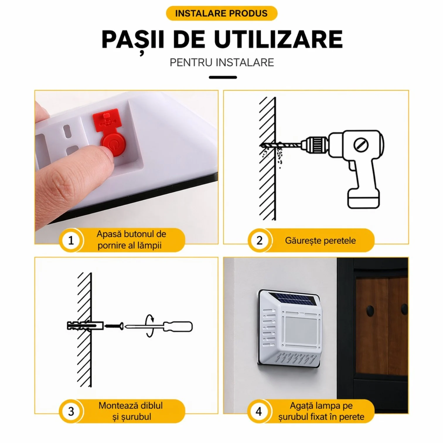 Lampă solară pentru număr casă LED Bibica Edition model 8801M-D cu lumină alb rece și panou solar integrat [3]