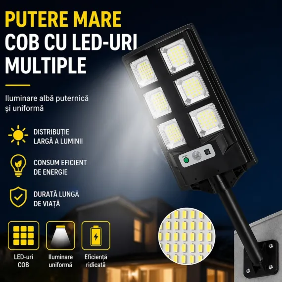 Lampă solară stradală 43 cm cu 6 module LED si telecomandă [3]