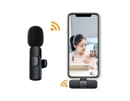 Microfon lavalieră profesională wireless K8 de culoare neagră cu clemă de prindere pentru telefon [4]