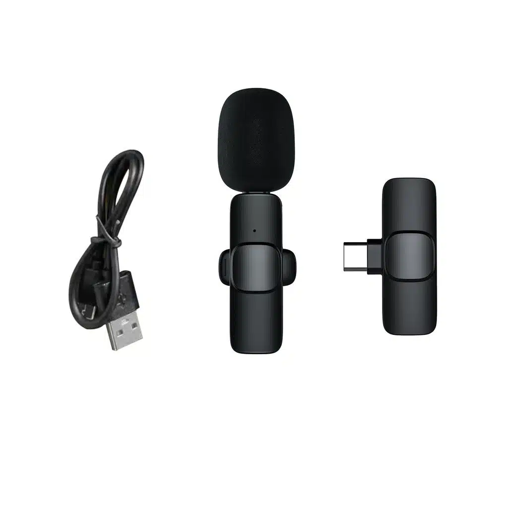 Microfon lavalieră profesională wireless K8 de culoare neagră cu clemă de prindere pentru telefon [2]