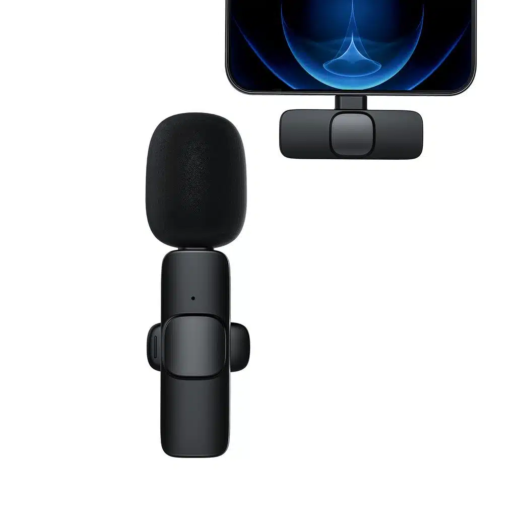 Microfon lavalieră profesională wireless K8 de culoare neagră cu clemă de prindere pentru telefon [3]