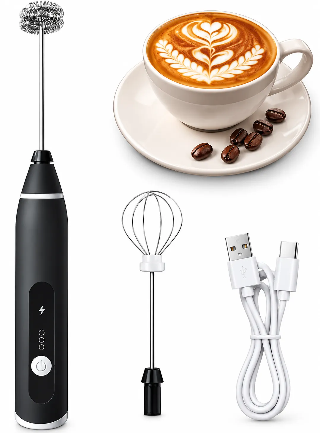 Mini mixer electric multifuncțional alb din seria Bibica Edition, reîncărcabil prin USB, cu trei trepte de viteză și motor de 7500 RPM [2]