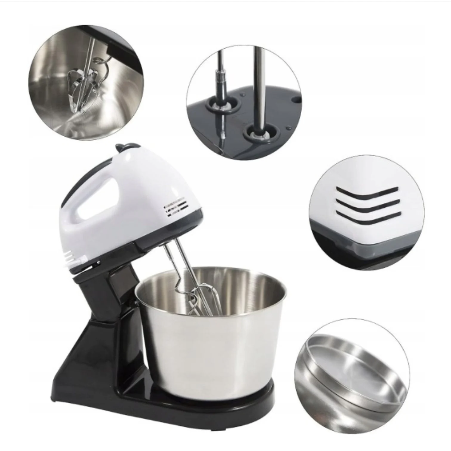 Mixer de Bucătărie pentru Frământat Aluat și Creme, cu Bol Inox 4L și Suport Stabil, 380W, 7 Viteze [3]