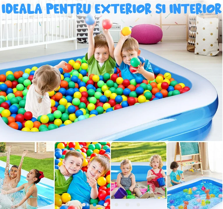 Piscină gonflabilă dreptunghiulară pentru familie Bibica Edition, dimensiuni 200 x 150 x 50 cm, culoare albastru cu alb [5]