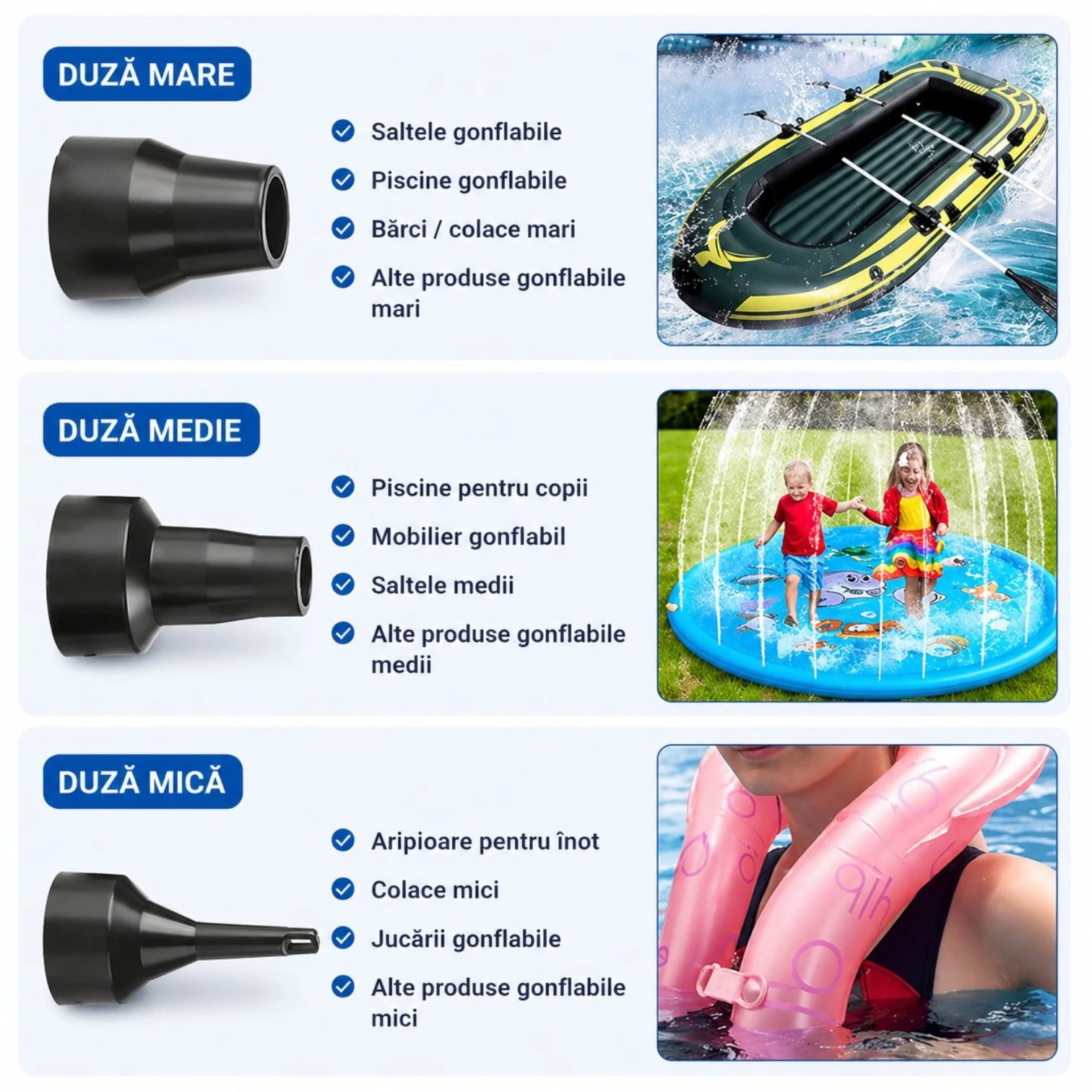 Pompă de aer electrică de umflat gonflabile de 11x9 cm cu adaptoare 220V și 12V auto și 3 duze [4]