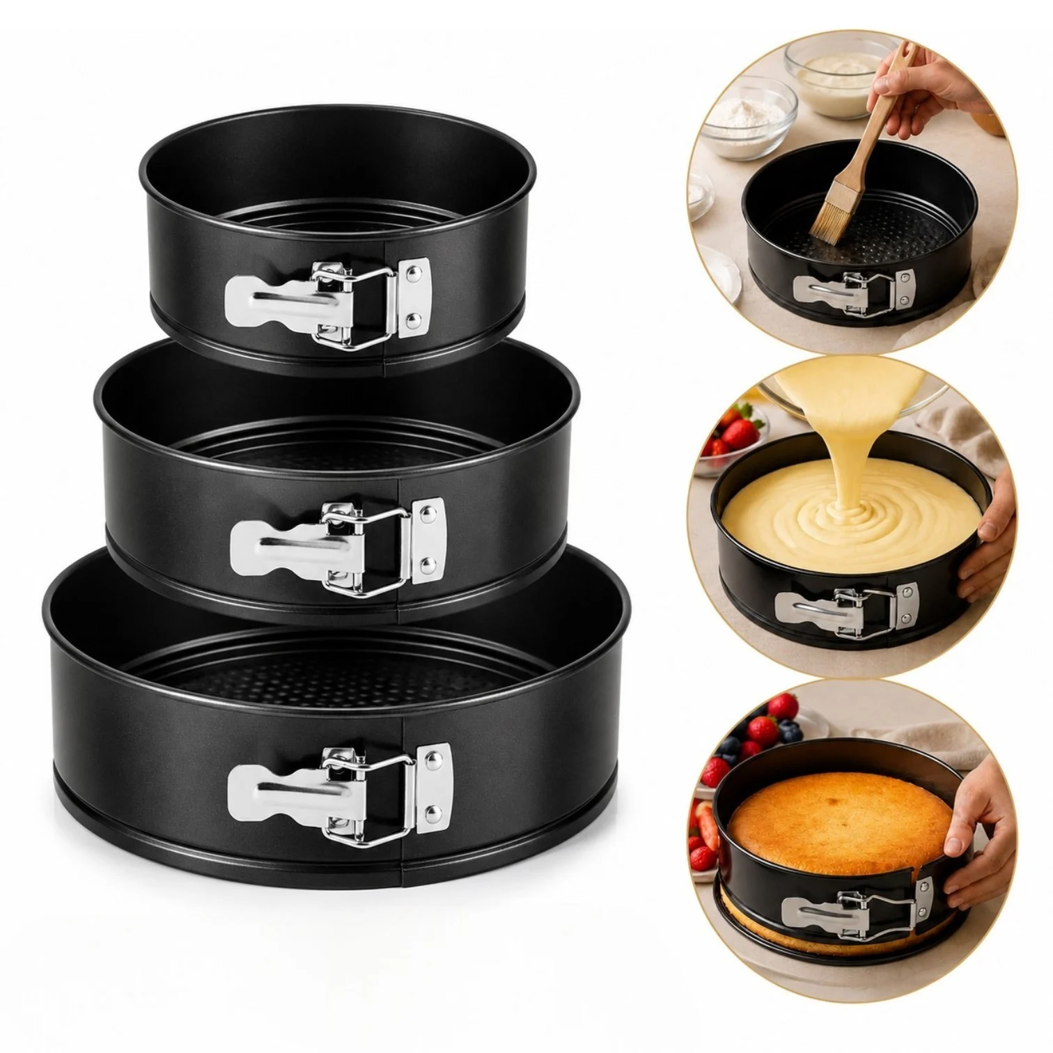 Set 3 forme rotunde pentru copt torturi cu bază detașabilă Bibica Edition [2]